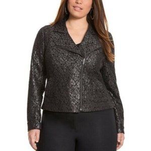 LANE BRYANT Women’s Size 14 Black Shimmery Lace Asymmetrical Moto Jacket